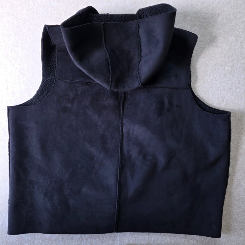 Lauren Ralph Lauren Faux Suede & Shearling Vest Sz 1X Black Hooded Outdoor Prep - Picture 4 of 11